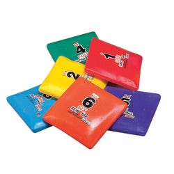Image for Sportime Indestructible Bean Bag Squares, Trilingual, Assorted Colors, Set of 6 from School Specialty