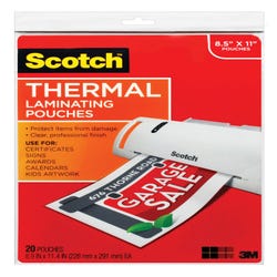 Image for Scotch Thermal Laminating Pouch, 8-9/10 x 11-2/5 Inches, 3 mil Thick, Pack of 20 from School Specialty