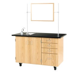 Diversified Woodcrafts Extra Large Mobile Demonstration Center with Sink, 54 x 30 x 36 Inches, Oak Veneer, Item Number 572407