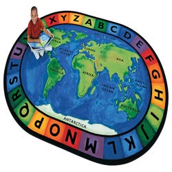 Image for Carpets for Kids Circletime Around The World Carpet, 6 Feet 9 Inches x 9 Feet 5 Inches, Oval, Blue from School Specialty