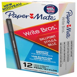 Image for Paper Mate Write Bros. Ballpoint Stick Pen, 1.0 mm Medium Tip, Black Ink/Barrel, Pack of 12 from School Specialty