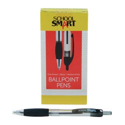 School Smart Retractable Ballpoint Pen, Fade Resistant, Medium Tip, Black, Pack of 12 Item Number 1400761