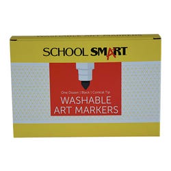 School Smart Washable Art Markers, Conical Tip, Black, Pack of 12 2002980