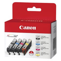 Image for Canon Ink Toner Cartridge, CLI221CLPK, Multi-Color, Pack of 4 from School Specialty