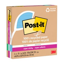 Image for Post-it Super Sticky Lined Recycled Paper Notes, 4 x 4 Inches, Oasis, Pad of 90 Sheets, Pack of 6 from School Specialty