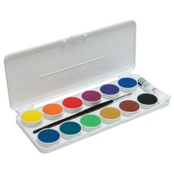 Grumbacher Non-Toxic Watercolor Paint Set with Brush, 12 Assorted Opaque Colors, Item Number 404484