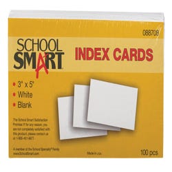 School Smart Blank Plain Index Card, 3 x 5 Inches, White, Pack of 100 088708