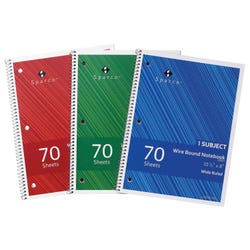 Sparco Wirebound Notebook, 8 x 10-1/2 Inches, 1 Subject, Wide Ruled, 70 Sheets, Pack of 3, Item Number 2025256