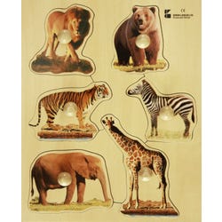Image for Edushape Large Knob Puzzle, Wild Animals Theme, 6 Pieces from School Specialty