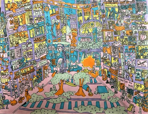 colorful drawing of high rise apartment life