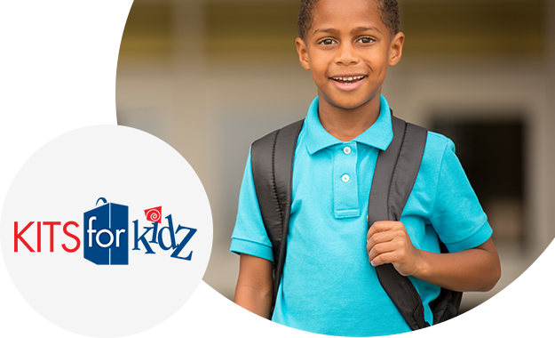 kits for kidz logo and a happy young student