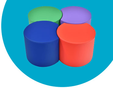 colorful ottomans on a blue background